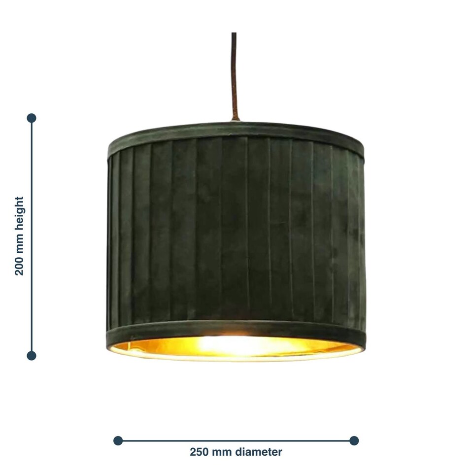 image 1 of Set of 2 Sundance - Dark Green Velvet Pleated 25cm Lamp Shades with Gold Inner | Green | Gold | Medium | 2