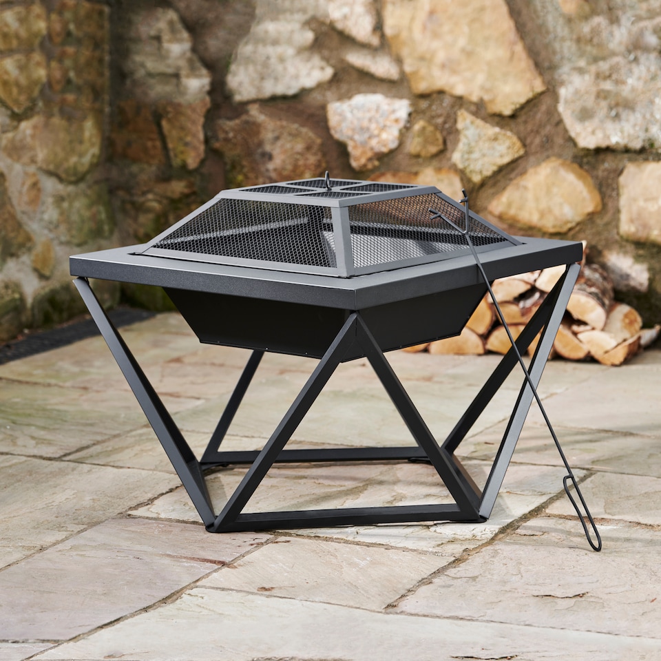 image 1 of Teamson 60cm Wood Burning Fire Pit with Spark Screen & Fire Poker