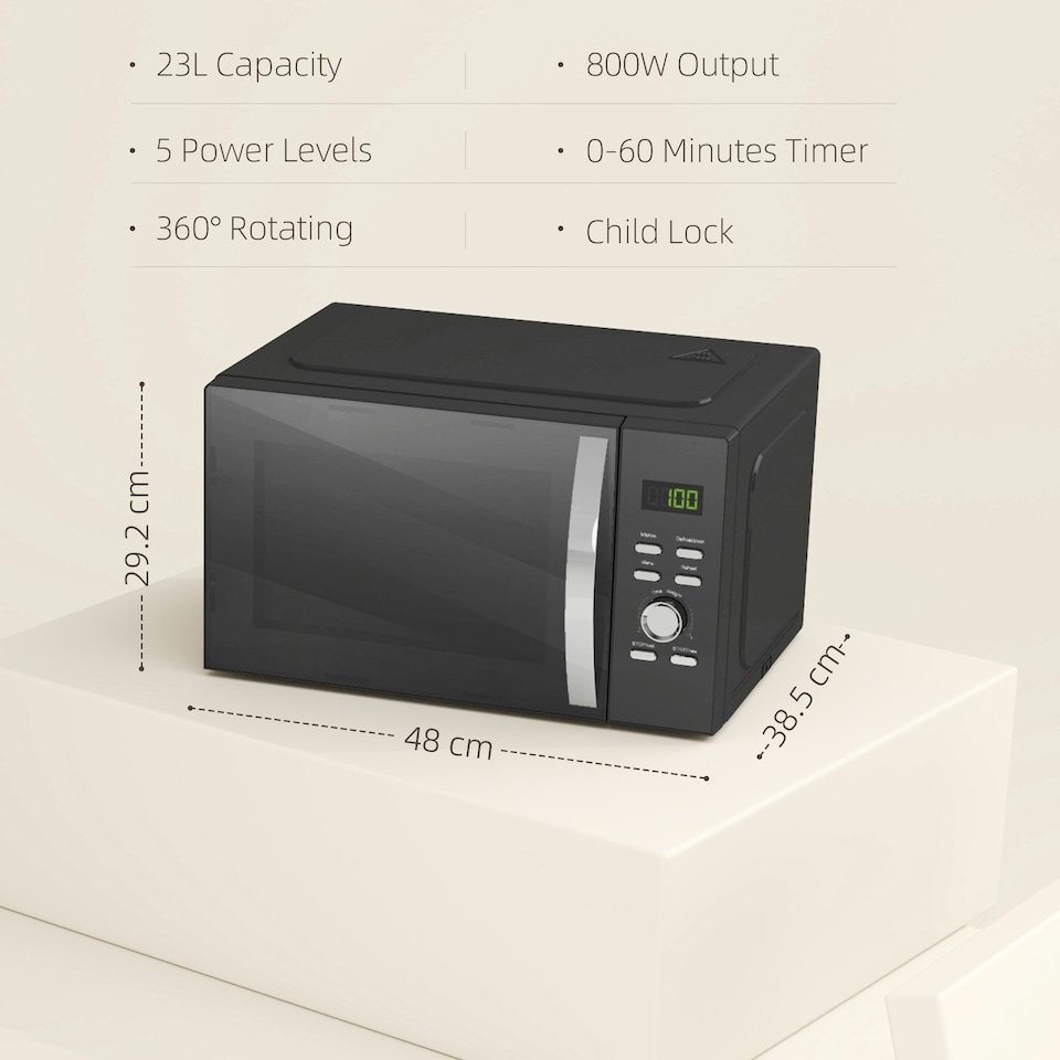 image 1 of HOMCOM 23L 800W Microwave Oven with Digital Display, Auto Cook, Black