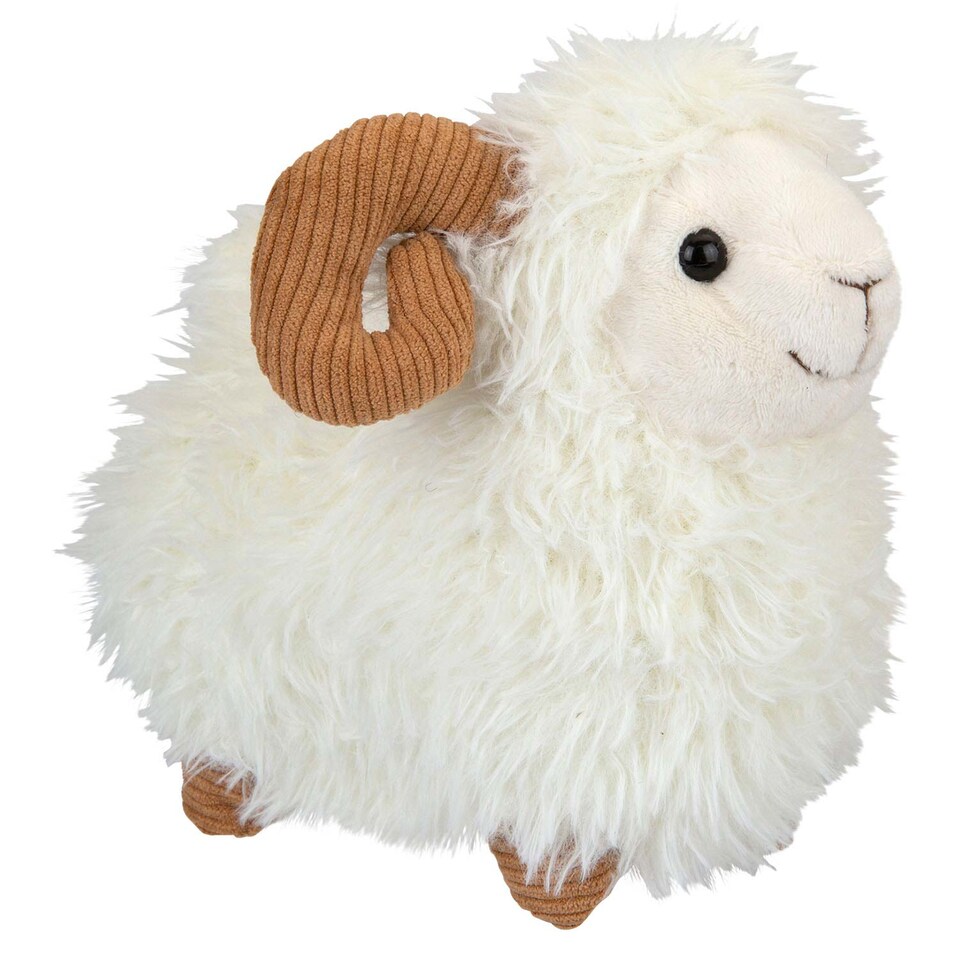 image 1 of vfm-estore Sheep With Horns Soft Plush Toy - Huggable White Farm Animal Stuffed Toy