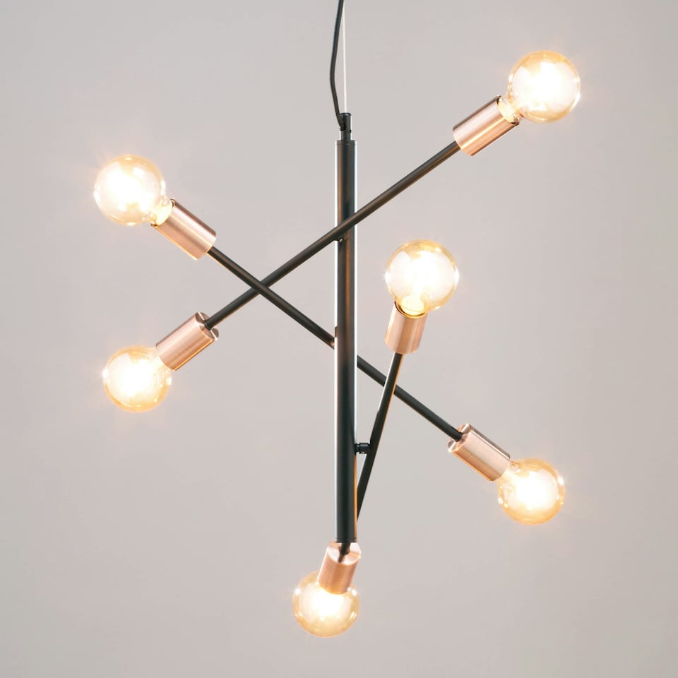 image 1 of BHS Heritage Inspired Calvet Adjustable Ceiling Pendant, Black and Copper