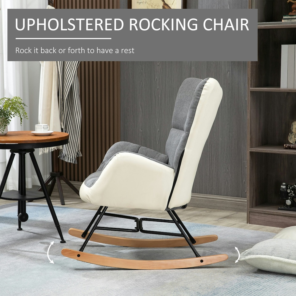 image 1 of HOMCOM Rocking Chair for Nursery Upholstered Wingback Armchair