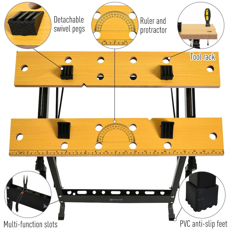image 1 of DURHAND 4-in-1 Work Bench Adjustable Saw Horse Clamp Table Foldable Black