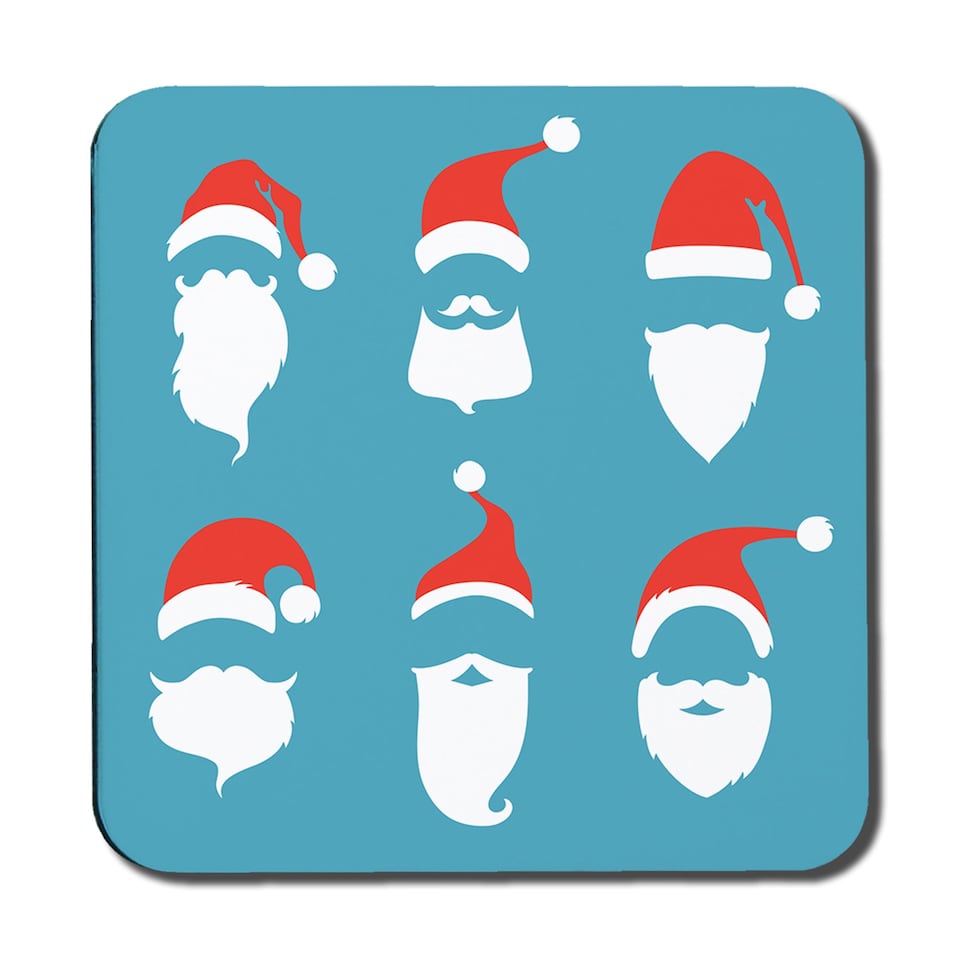 image 1 of Santa Themed Placemat And Coaster Set With Wood Bottom Holiday Art Collection Limited Edition