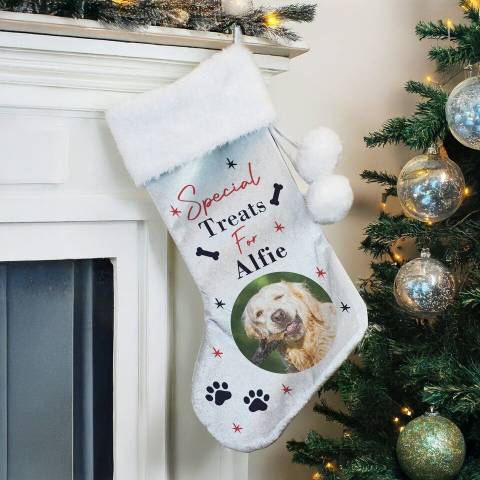 image 1 of Personalised Photo Upload Dog Christmas Stocking