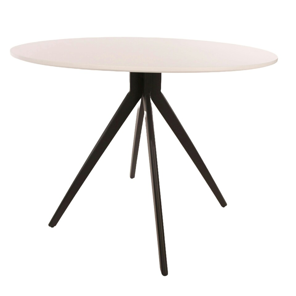 image 1 of Aspen, Round Dining Table, White Painted Top With Black Pedestal Leg Frame White
