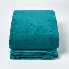 Homescapes Teal Green Velvet Quilted Throw - 125 x 150 cm | Green | 1