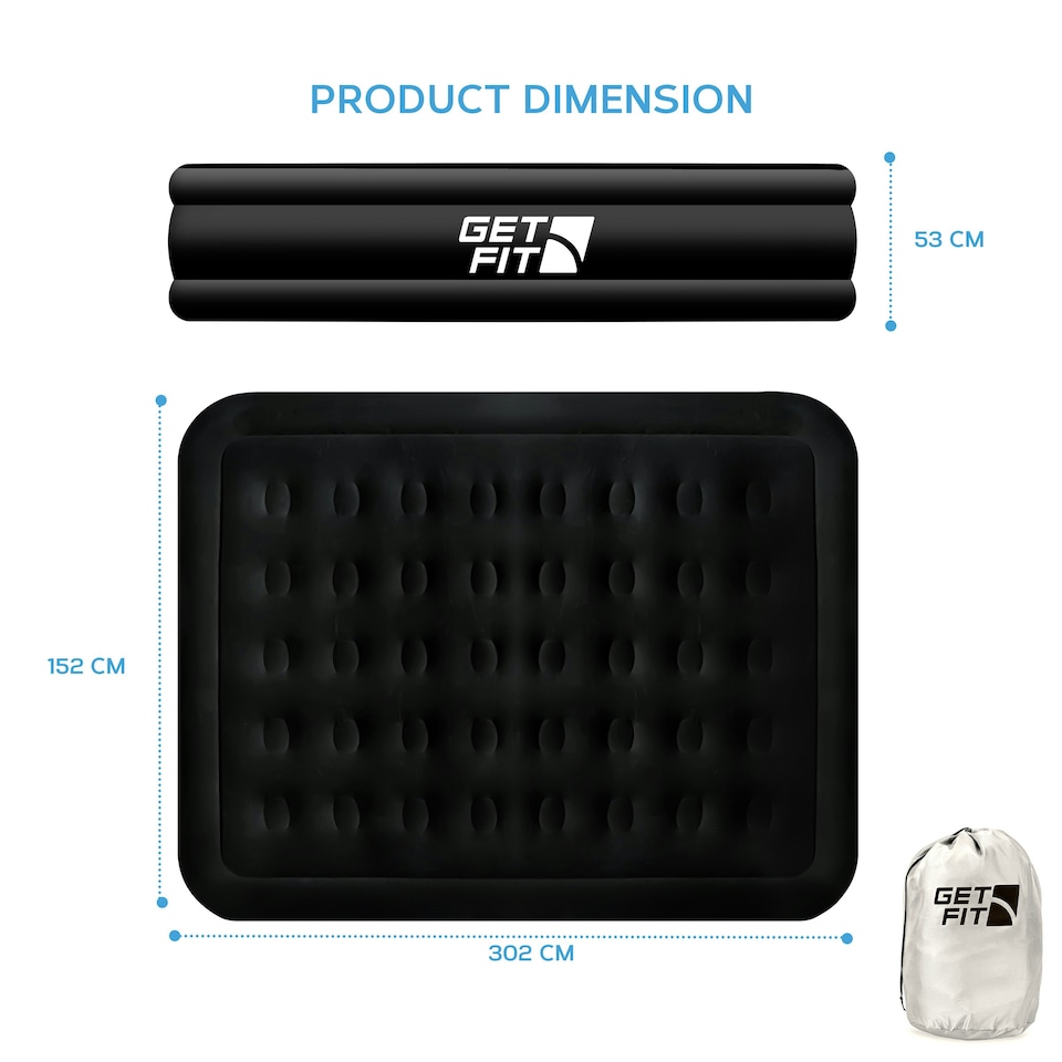 image 1 of Get Fit Air Bed with Built In Electric Pump - Premium King Size - Blow Up Bed with 2 x Free Pillows - Elevated Inflatable Air Mattress for Camping - Black Mono