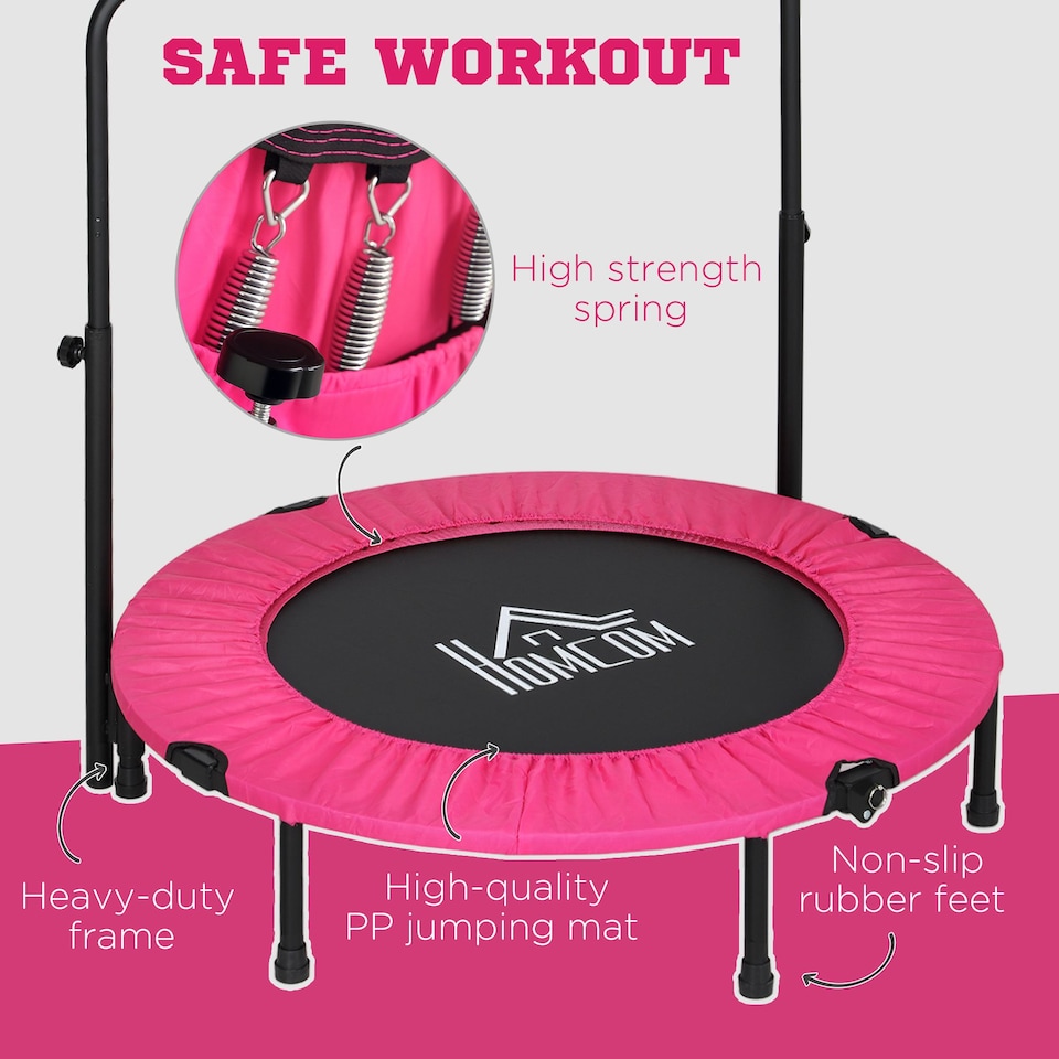 image 1 of HOMCOM 40" Foldable Mini Fitness Rebounder Trampoline w/ Foam Handle, Pink
