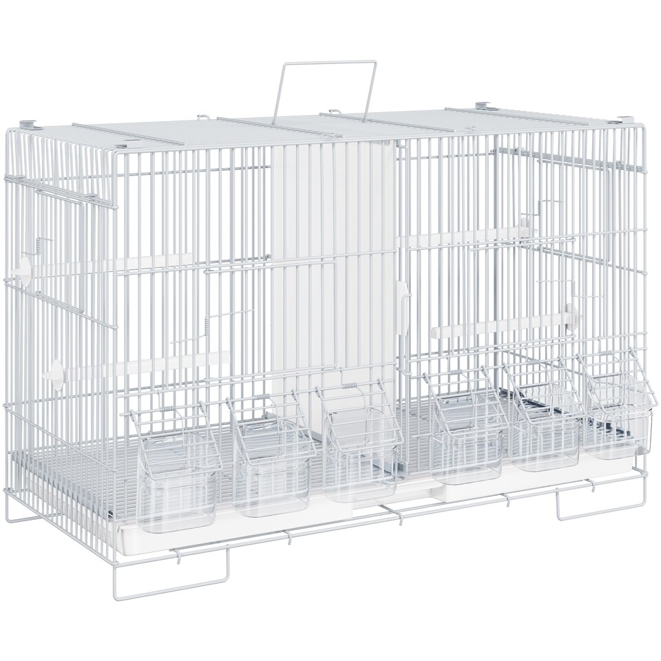 image 1 of Yaheetech Small Stackable Bird Cage for Budgies & Canaries, 60 × 26 × 39.5cm, 11mm Bar Spacing, Removable Divider & Slide-Out Tray, White