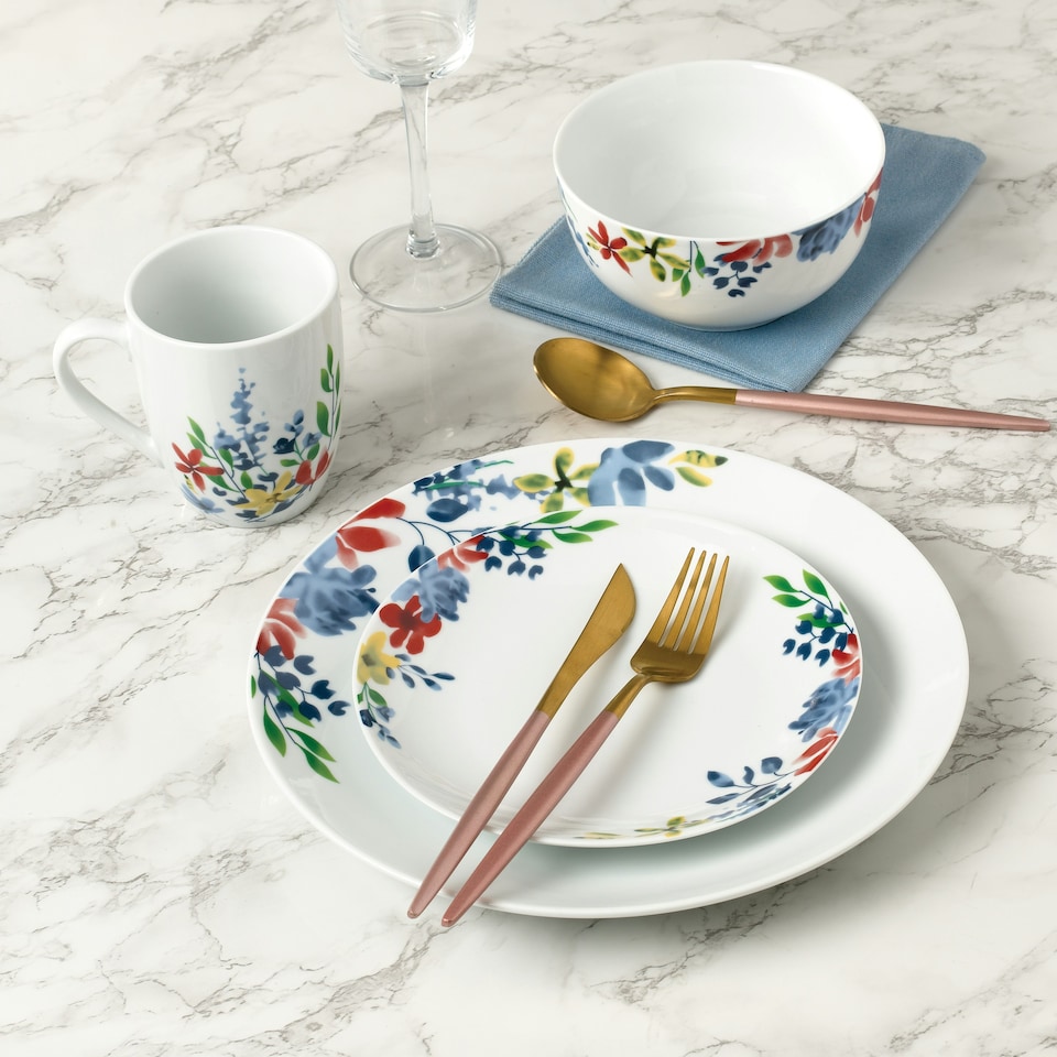 image 1 of 16pc Watercolour Floral Dinner Set