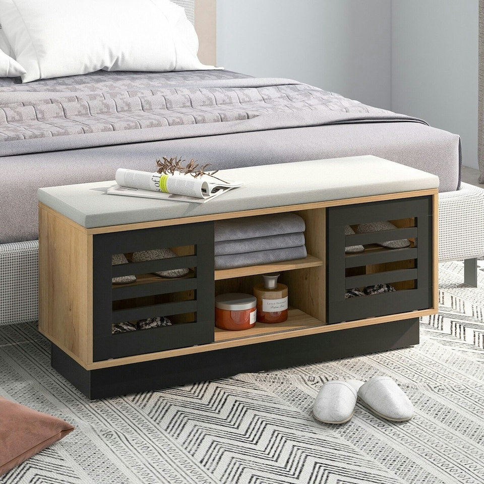image 1 of COSTWAY Wooden Shoe Bench Shoe Storage Organizer Grey Grey