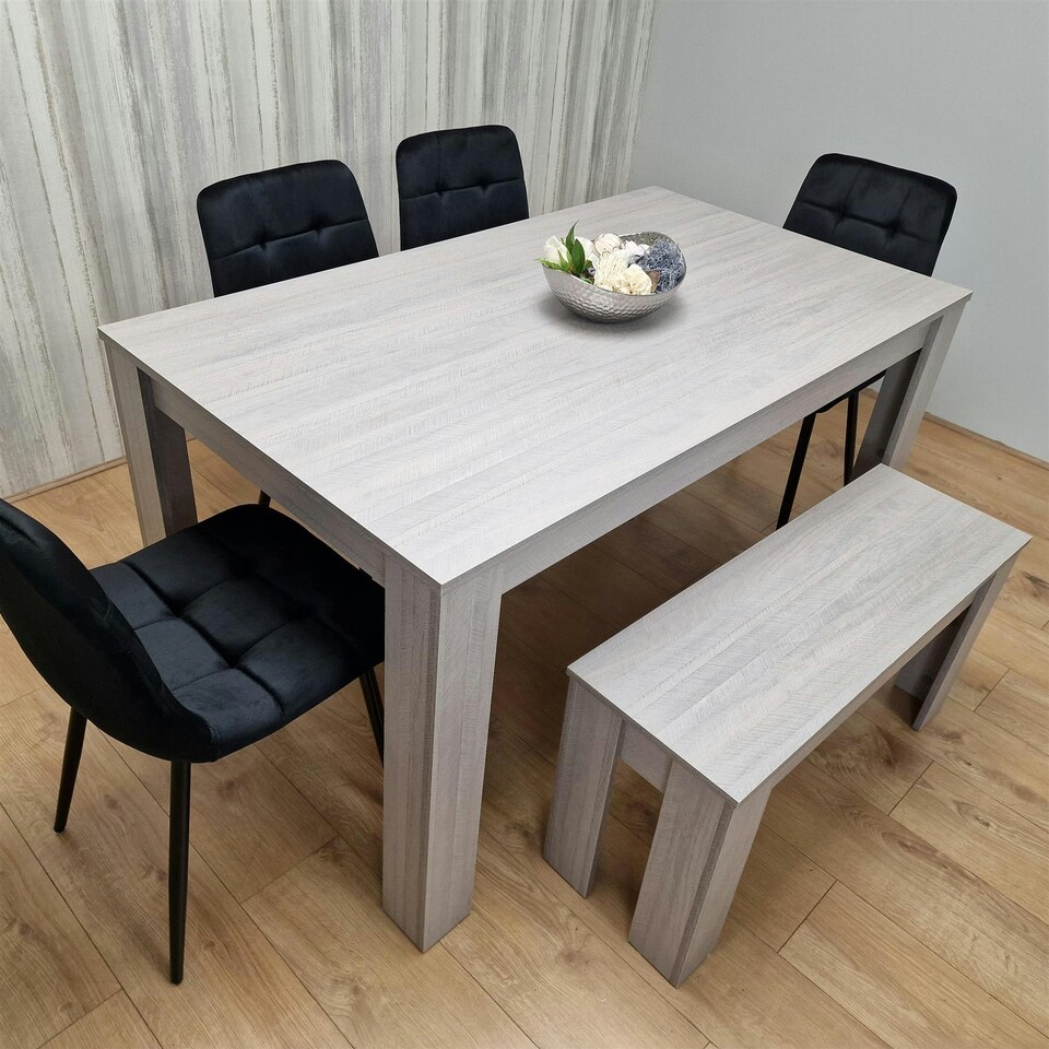 image 1 of Dining Table Set with 4 Chairs Dining Room, Kitchen table set of 4, and Bench Grey