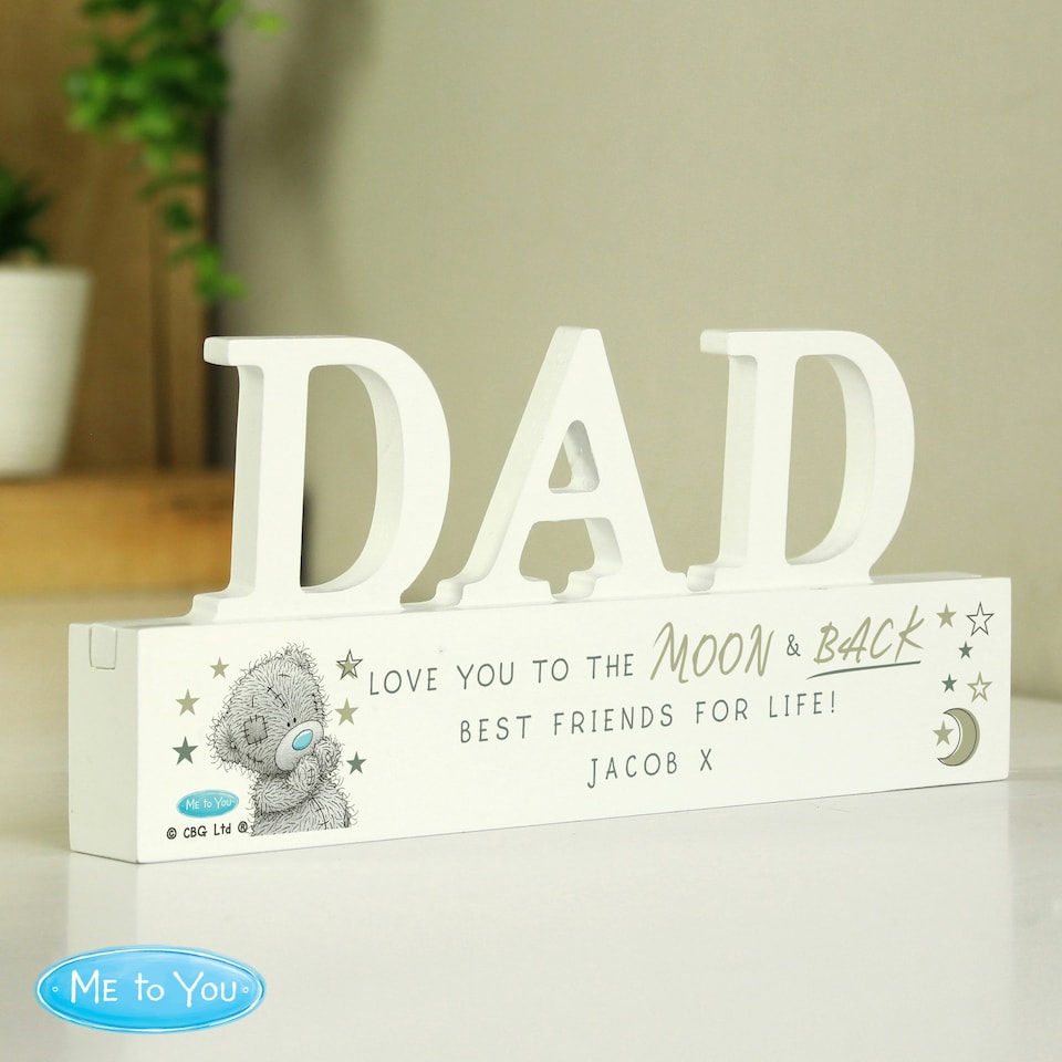 image 1 of Personalised Me To You Moon and Back Wooden Dad Ornament