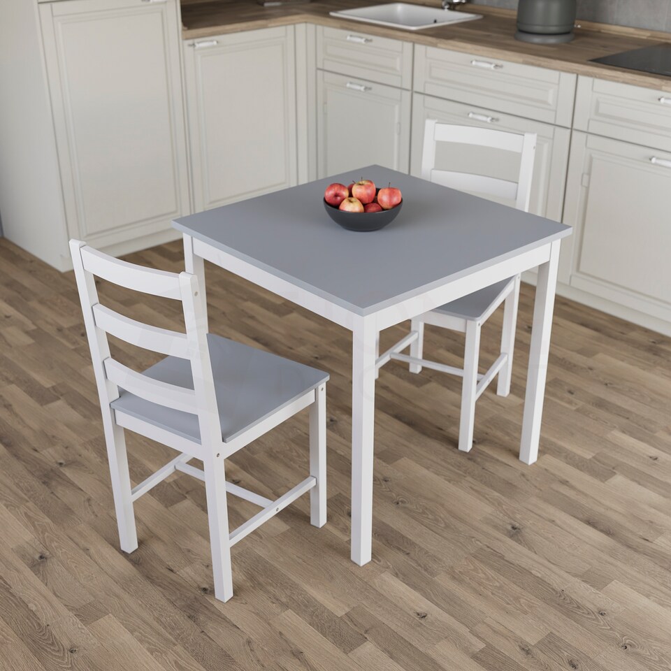 image 1 of Vida Designs Yorkshire 2 Seater Dining Set 3 Piece Table & Chairs, White & Grey