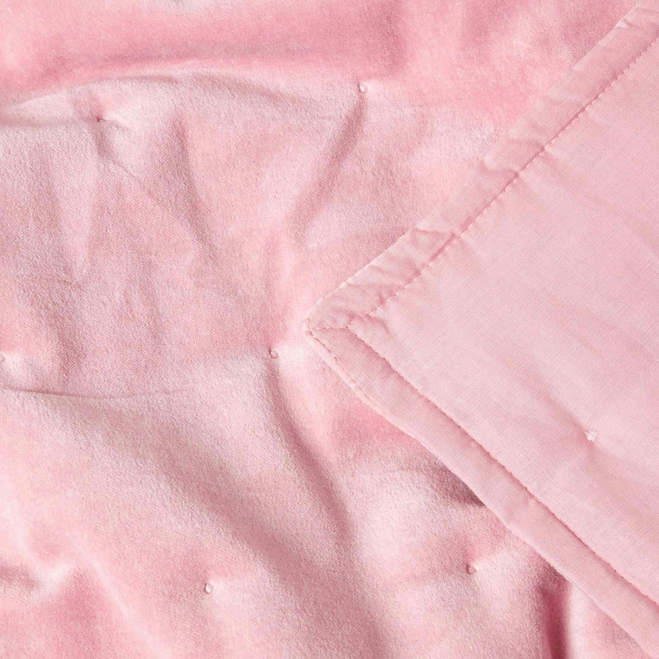 image 1 of Homescapes Pink Velvet Quilted Throw - 125 x 150 cm | Multi