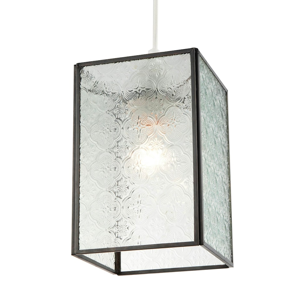 image 1 of Vintage Traditional Bronze Pendant Shade with Clear Moroccan Glass Clear
