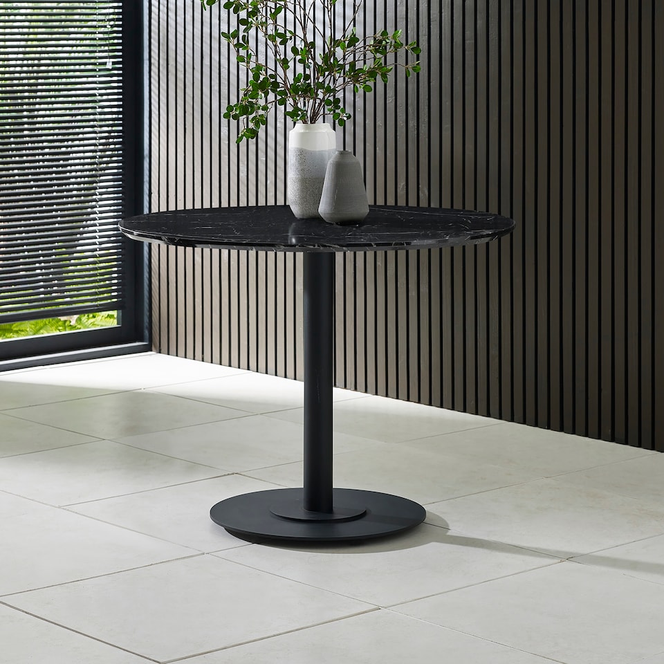 image 1 of Luca Round Pedestal 4 Seater Dining Table - Black Marble Effect