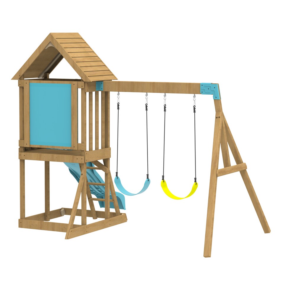 image 1 of Teamson Kids Large Wooden Swing Set with Slide, Chalkboard, Sandpit and Swings, Garden Playset