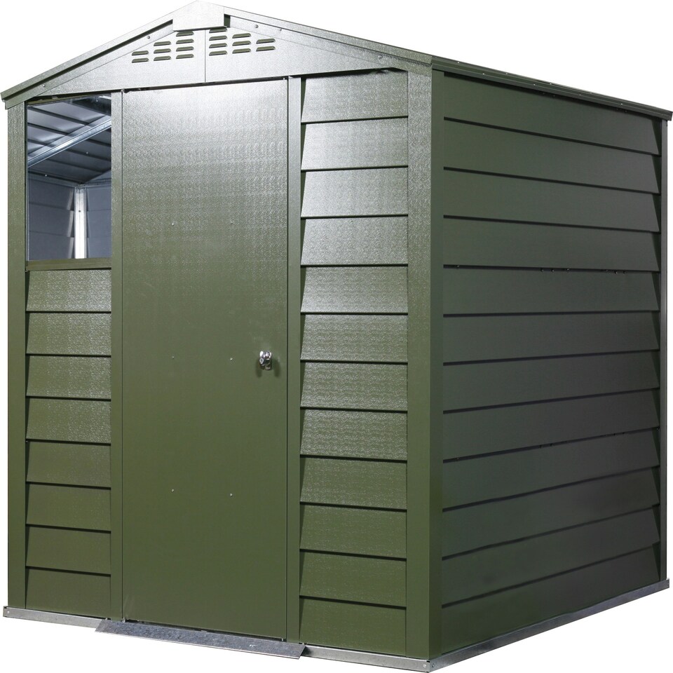 image 1 of 6 x 6 ft Trimetals Titan 660 Apex Roof Metal Shed - Single Door - One Window Green