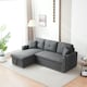 image 9 of Sofabed 3 Seater Reversible Sectional Sofa Sleeper Set with Storage Chaise, Built-in Cupholder, Decorative Rivets, Pull-out Bed, and Light Grey Fabric Grey