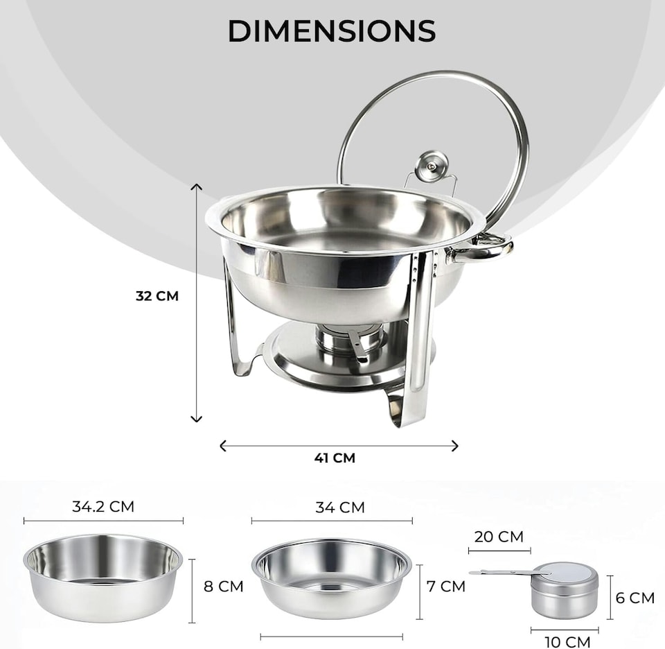 image 1 of Stainless Steel Round Chafing Dish Buffet Dish Party Food Warmer with Glass Lid, 4.5 LTR, 30cm, Silver
