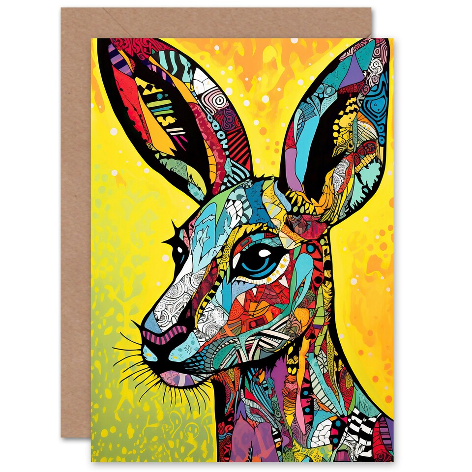 image 1 of Collage Folk Pattern Kangaroo Him Her Birthday Card
