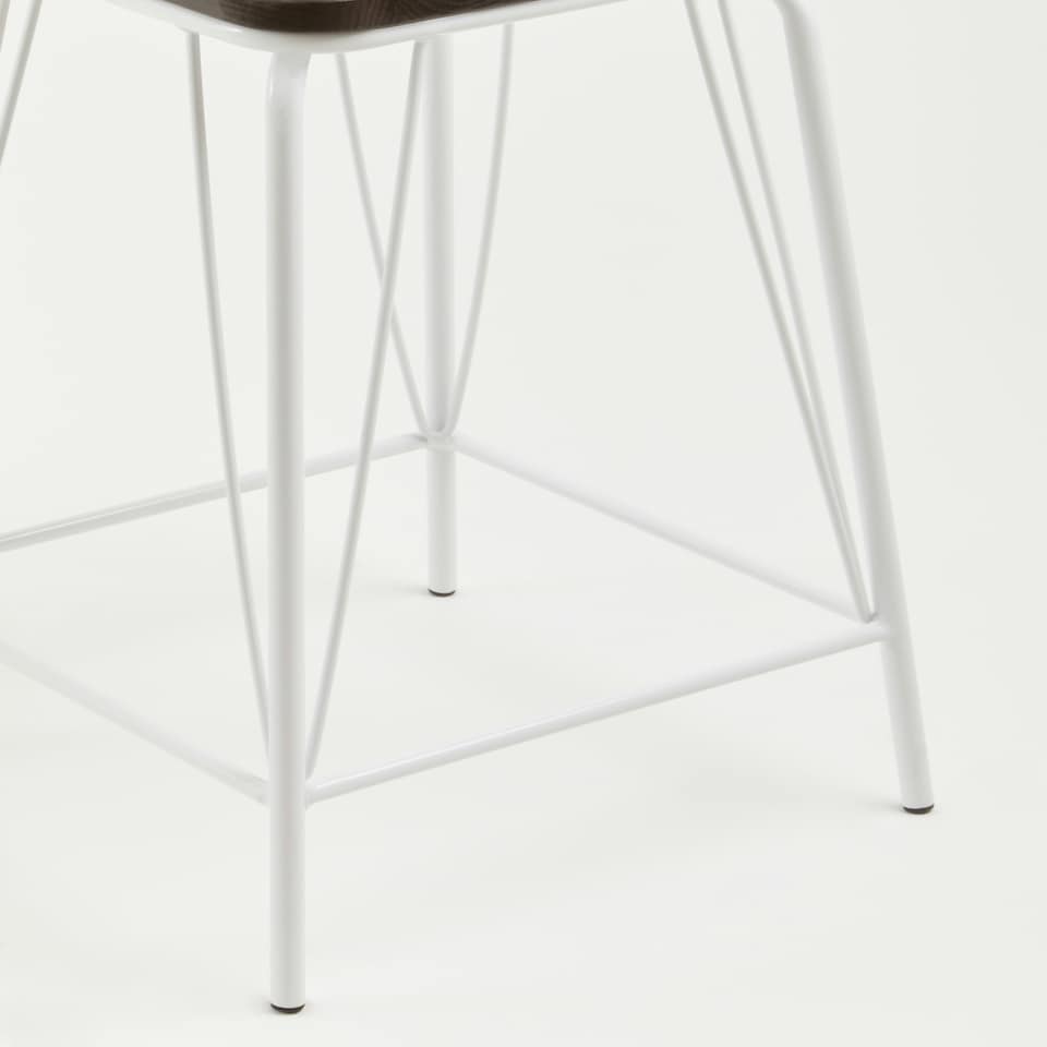 image 1 of Interiors by Premier White Metal and Elm Wood Stool, Large Square Stool, Accent Wooden Bar Stool for Home Bar