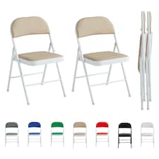 Set of 2 Folding Dining Chairs Metal Frame Padded Seats