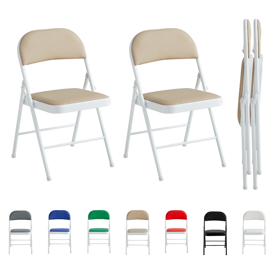 image 1 of Set of 2 Folding Dining Chairs Metal Frame Padded Seats