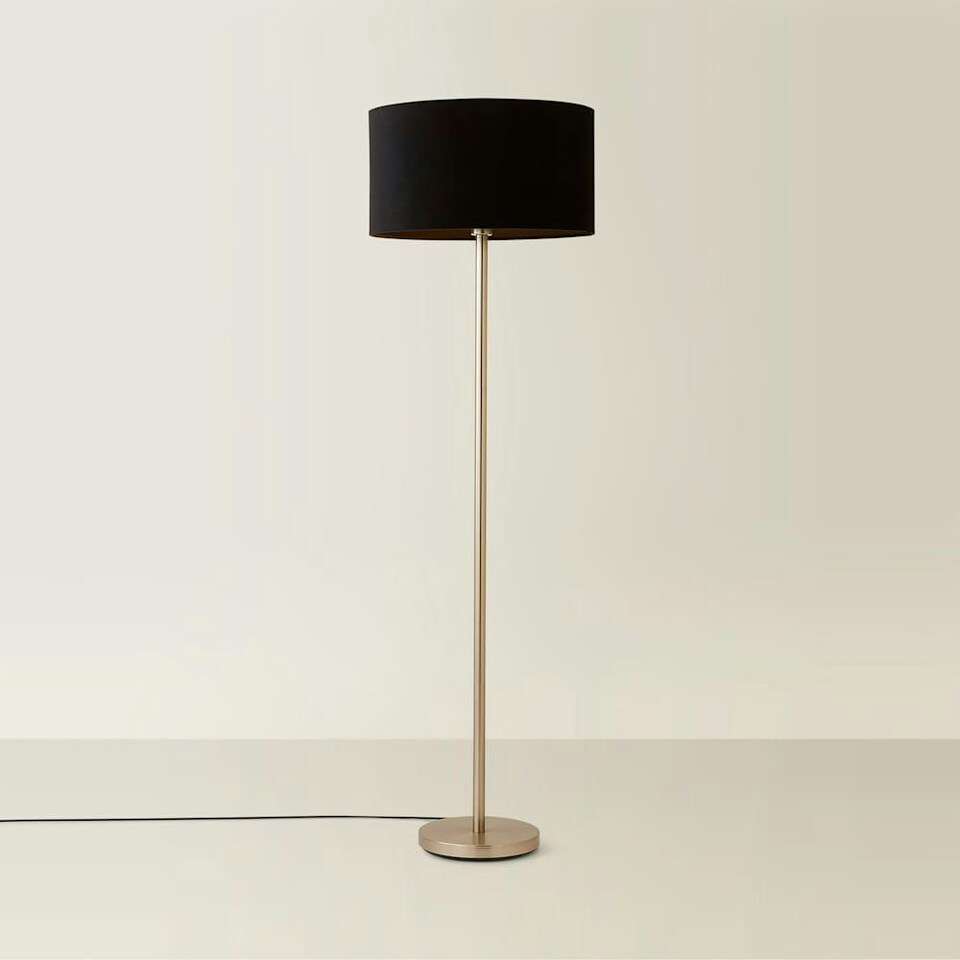 image 1 of ValueLights Charlie Chrome Floor Lamp Black Shade & Bulb 