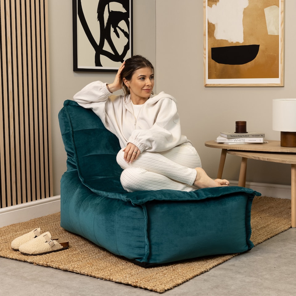 image 1 of Dolce Lounger Bean Bag Teal Green Velvet Bean Bag Chair | Green | Teal Green | XL | 1