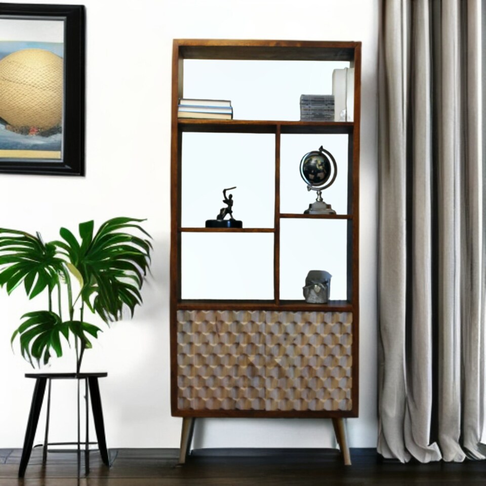 image 1 of Camille Retro Multi shelf bookcase with 2 Doors Brown