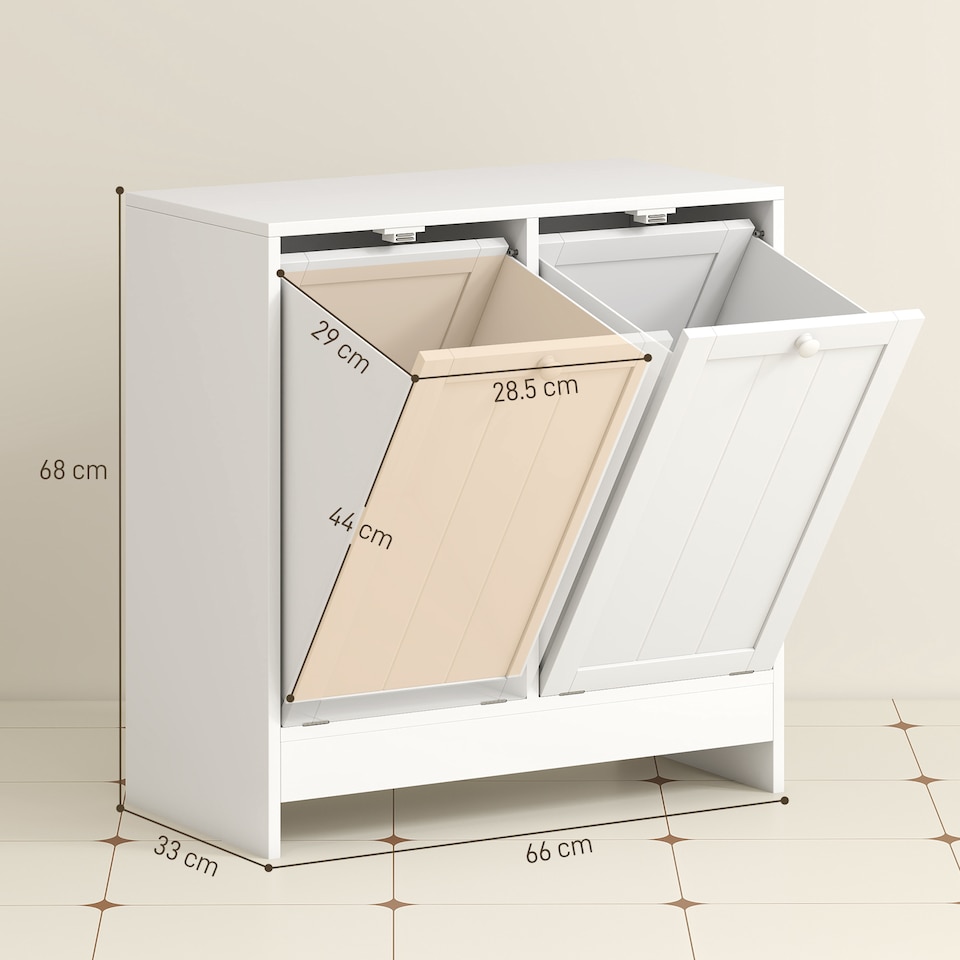 image 1 of kleankin Tilt-out Laundry Storage Cabinet with 2 Compartment Hampers, White