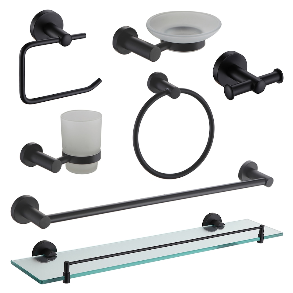 image 1 of Showerdrape Modernity Black Stainless Steel Wall Mounted 7 Piece Bathroom Accessory Set | Multi | 1
