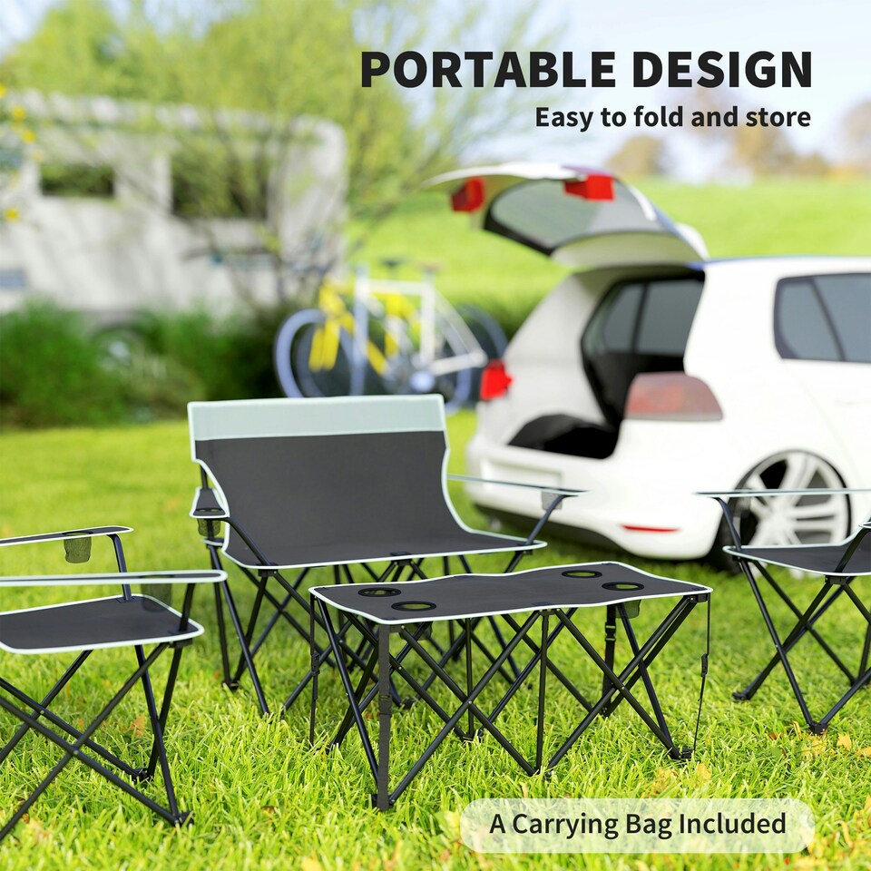 image 1 of Outsunny 4 Piece Foldable Camping Table and Chairs Set, Grey