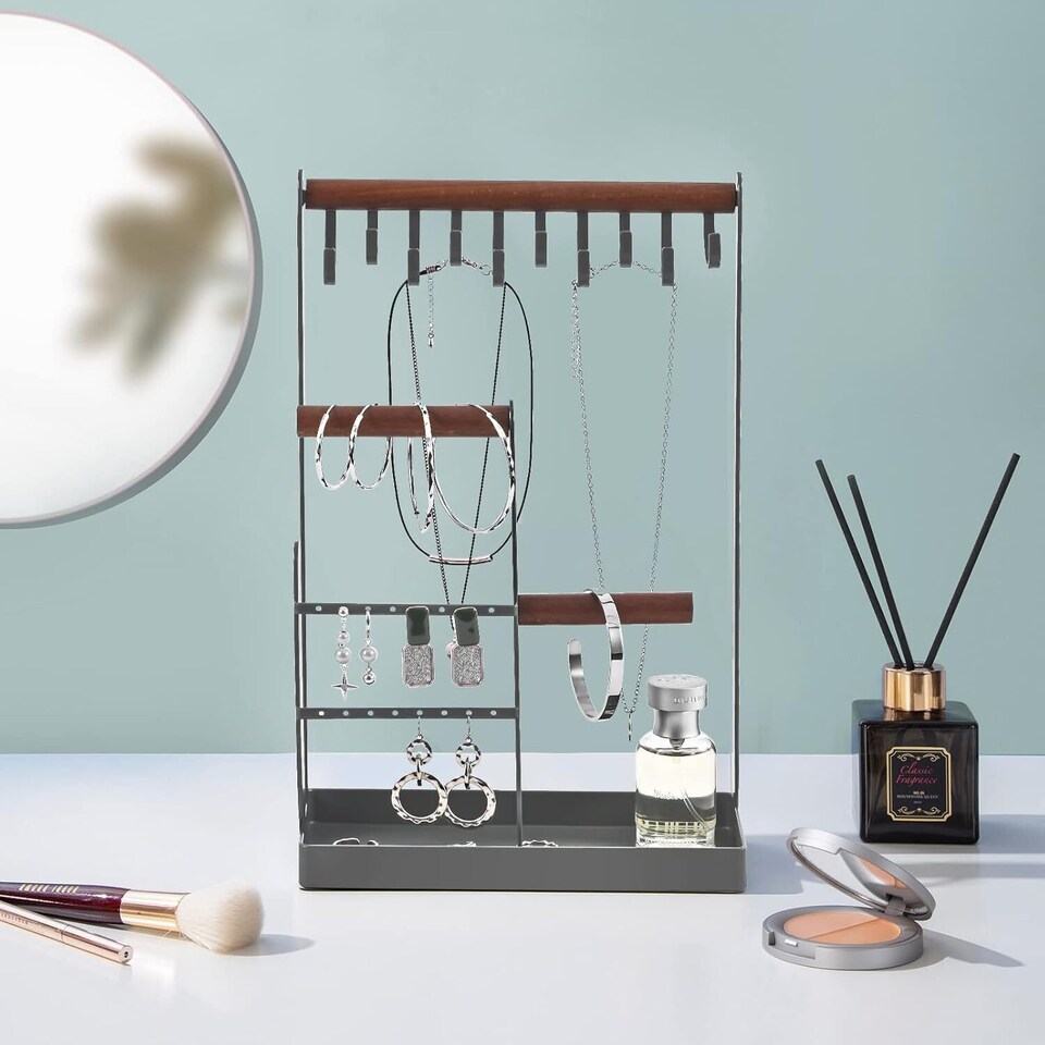 image 1 of Jewellery Stand Holder Wooden Ring Necklace Keys Organizer Tabletop Storage Tray