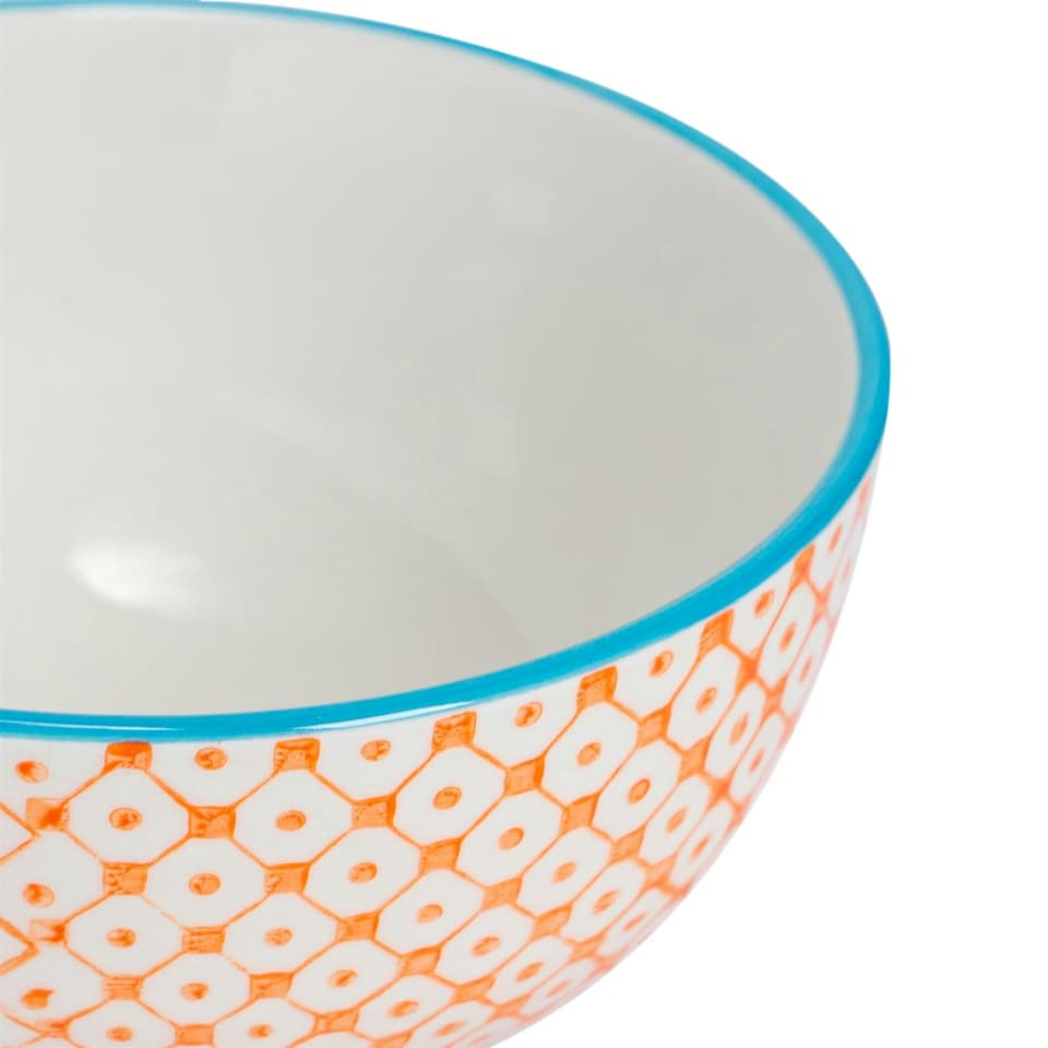 image 1 of Nicola Spring Hand-Printed Rice Bowls - 12cm - Orange - Pack of 6