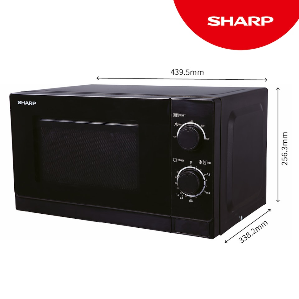 image 1 of Sharp 20L Black 800W Manual Microwave with Defrost & 5 Power Levels