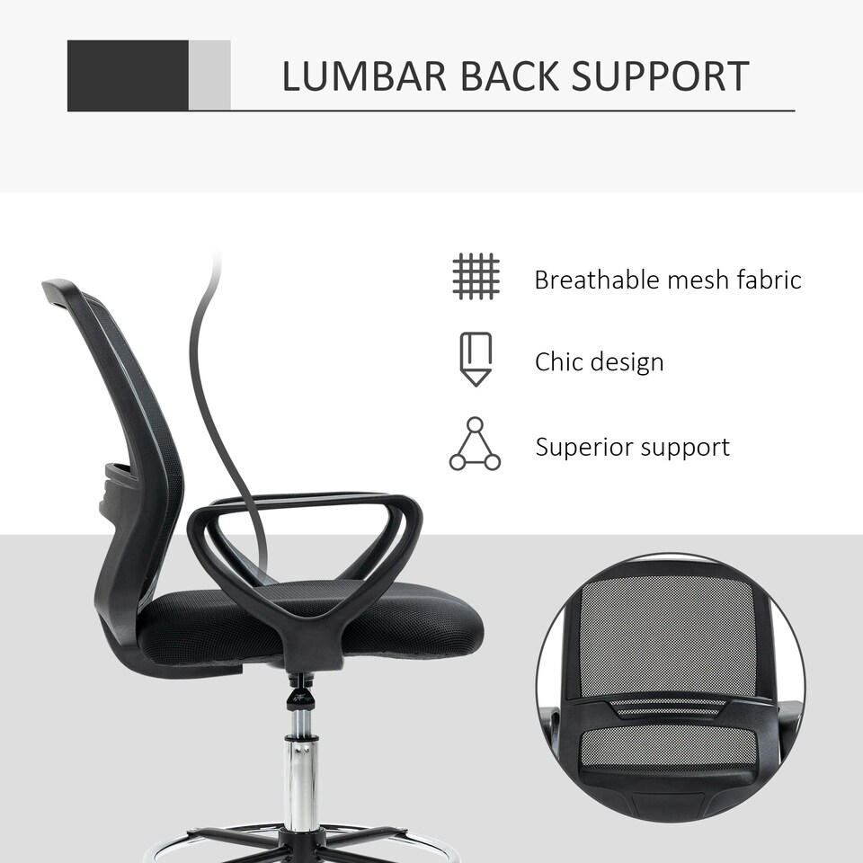 image 1 of Vinsetto Draughtsman Chair Tall Office Chair with Adjustable Height