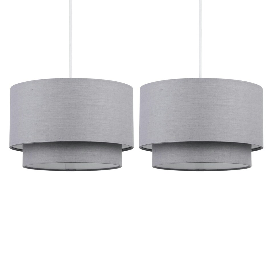 image 1 of First Choice Lighting Pair of Dark Grey 2 Tier Ceiling Light Shades Grey