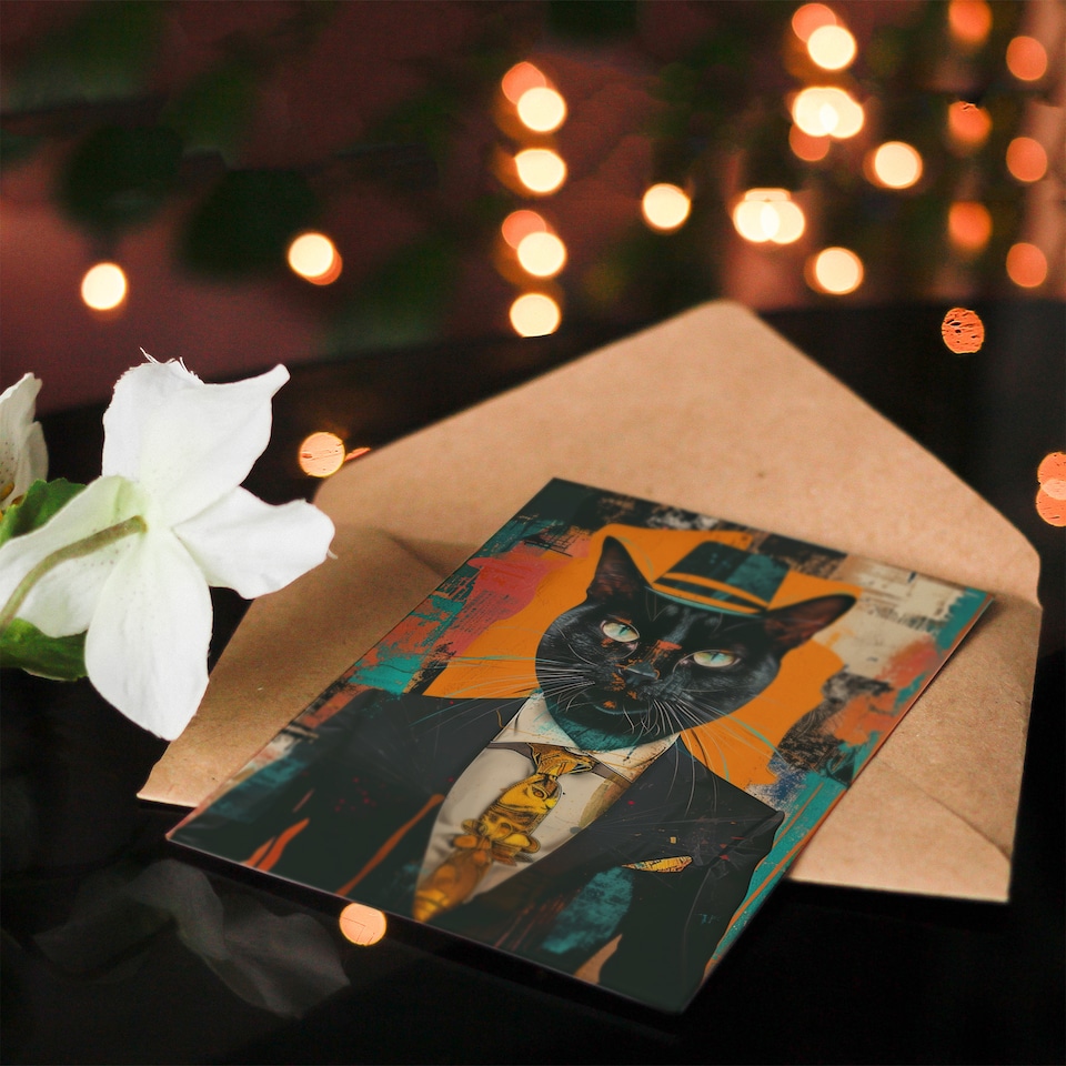 image 1 of Hepcat Culture Hipster Cat Lover Conceptual Art Birthday Card