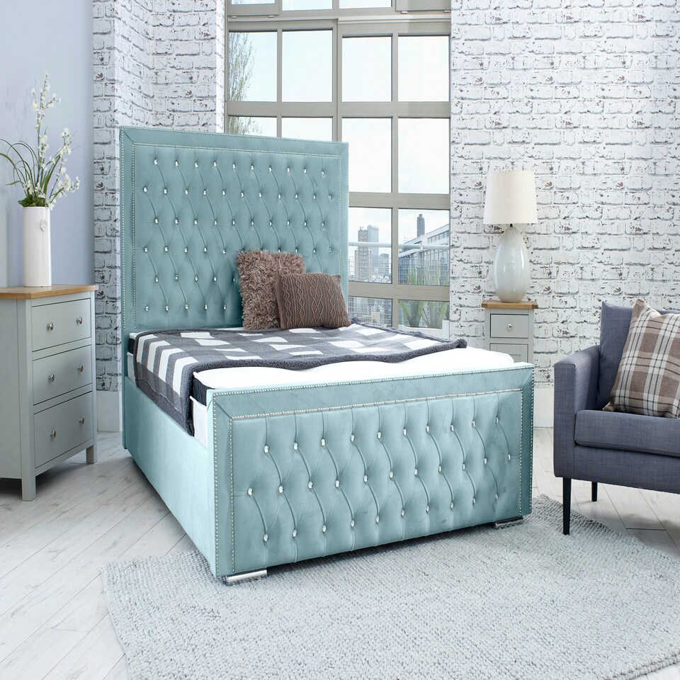 Hendrick Plush Superking Bed Frame - Duck Egg