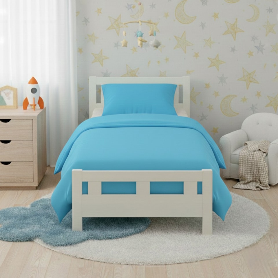 image 1 of Flannelette Cotton Cot Bed Duvet Cover Set Brushed Warm Bedding Set | Blue | Toddler
