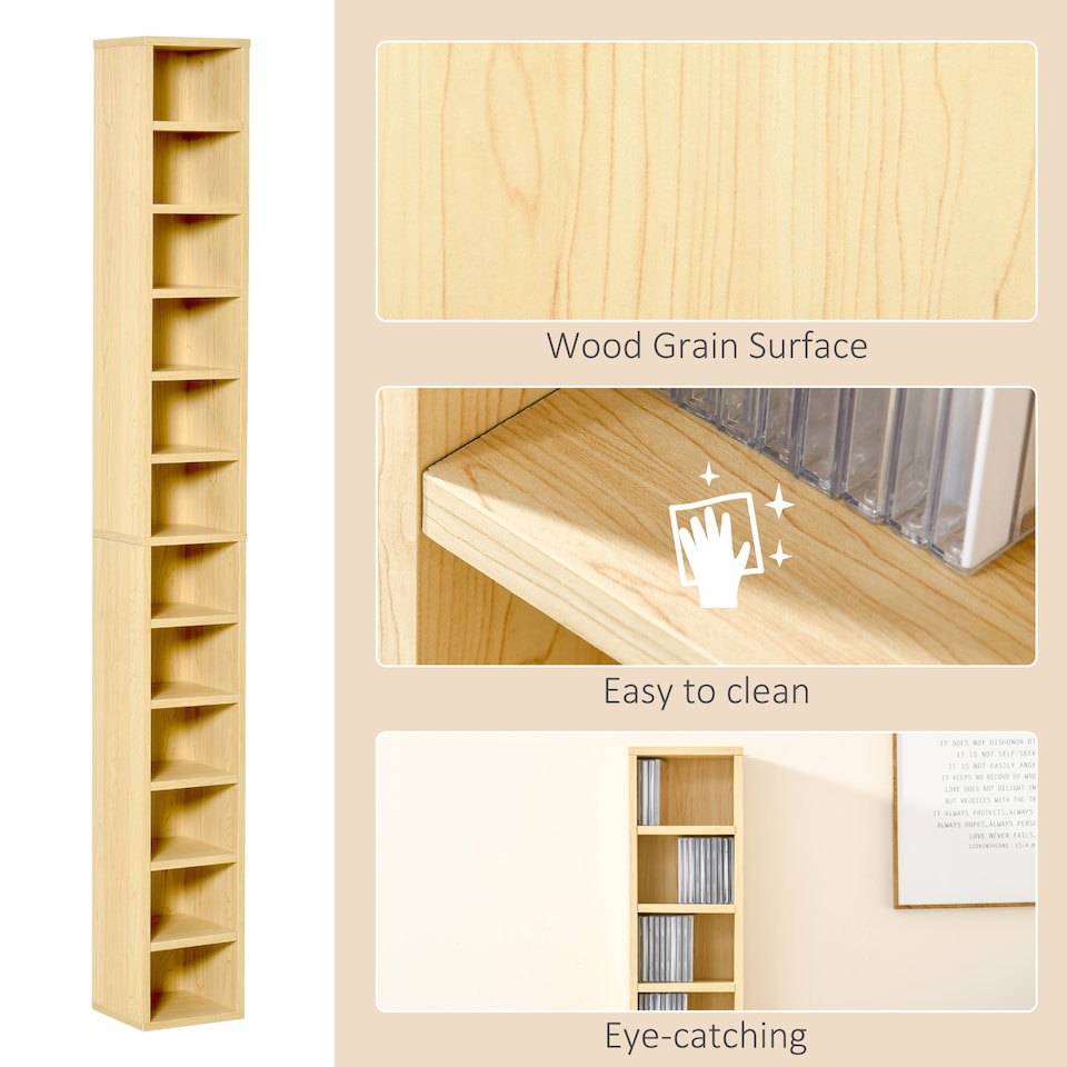 image 1 of HOMCOM 204 CD Storage Tower, Tall Storage Tower with 12 Tiers, Oak Tone