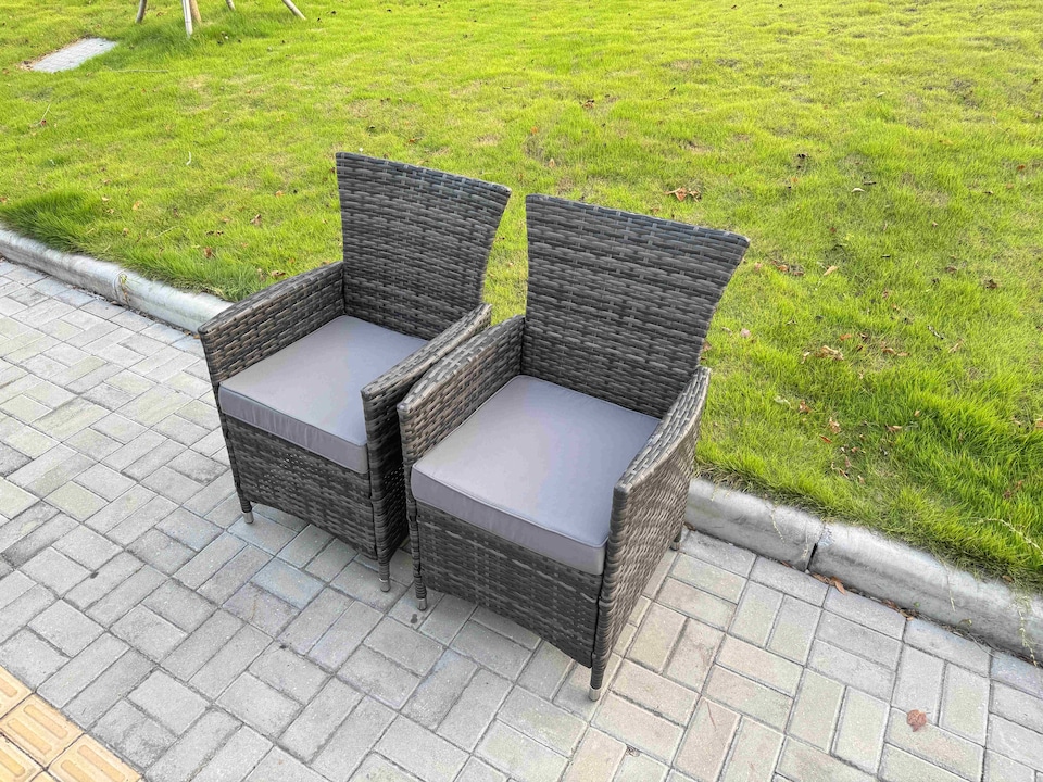 image 1 of Fimous Rattan Garden Furniture Dining Set 4-seater Patio Rectangular Gas Firepit Table Chairs Outdoor Dark Grey Mixed
