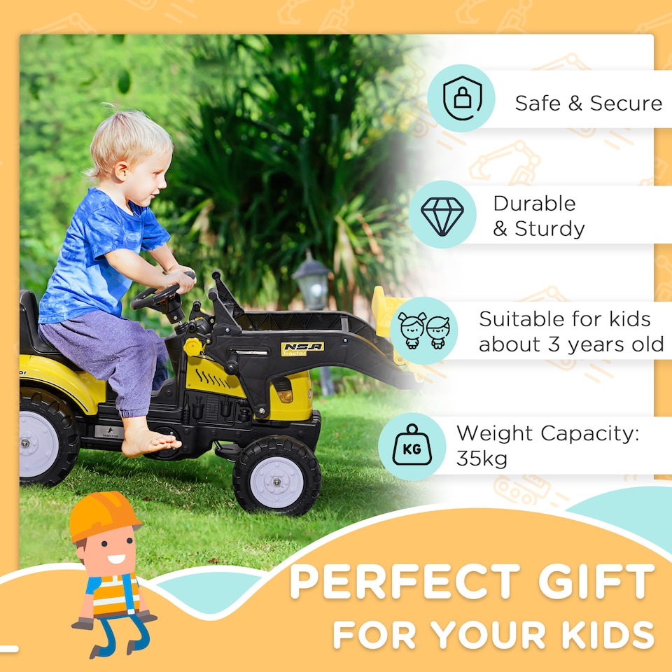 image 1 of HOMCOM Pedal Go Kart Ride On Excavator W/ Front Loader Digger, Four Wheels Child