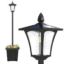 Outsunny 160cm Garden Solar Lamp Post Light, LED Solar Light Post, Black | Black | Black | 33L x 33W x 160H cm