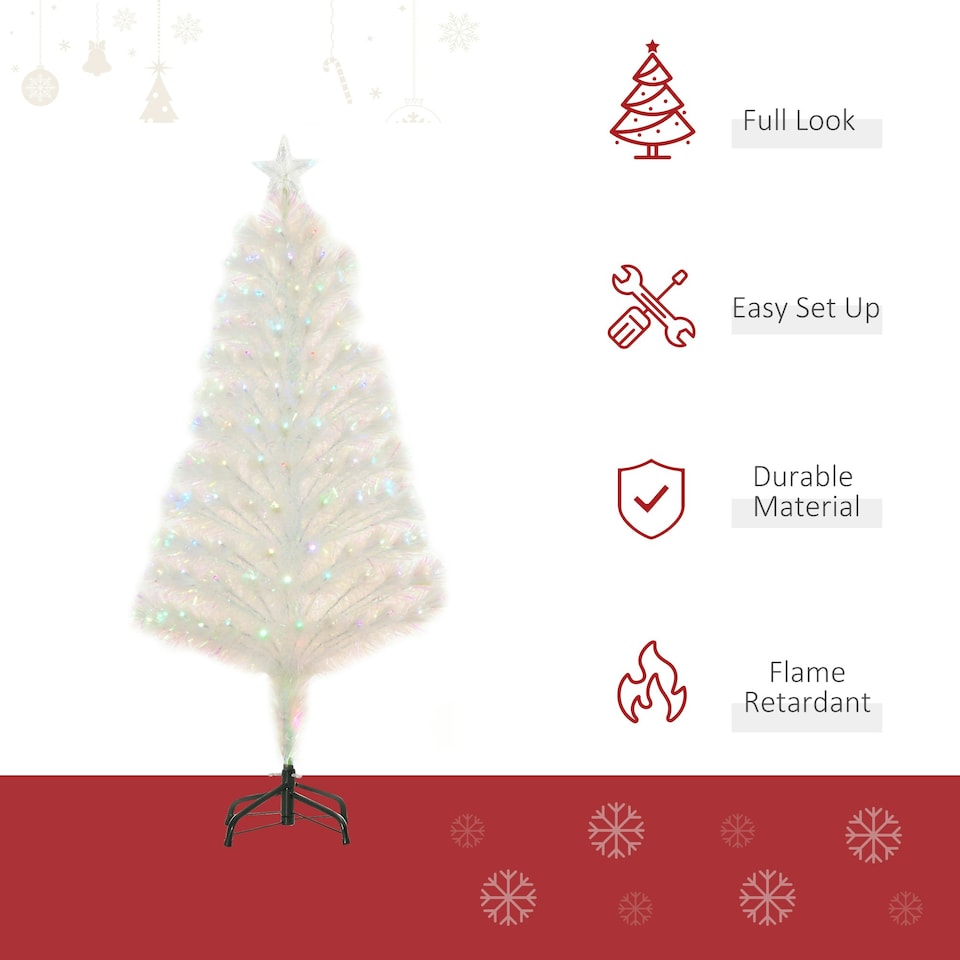 image 1 of HOMCOM 4FT Prelit Artificial Christmas Tree Fiber Optic Xmas Decoration, White