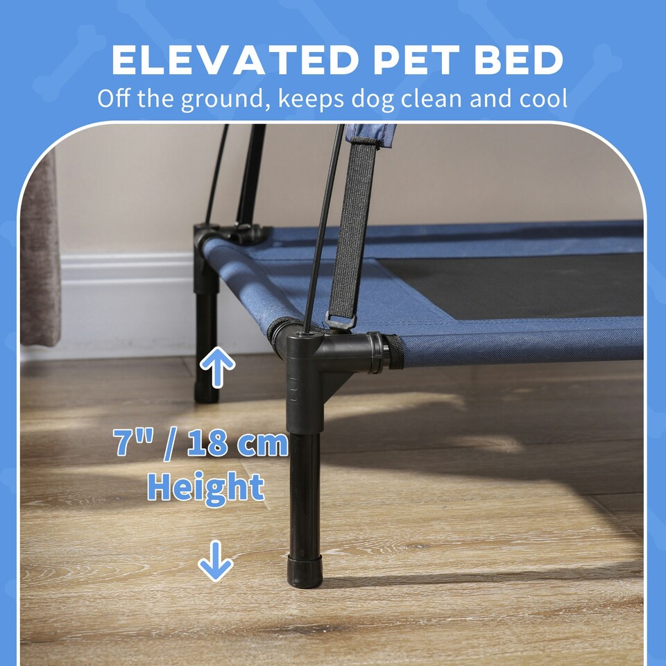 image 1 of PawHut 76cm Elevated Dog Bed Cooling Raised Pet Cot UV Protection Canopy Blue